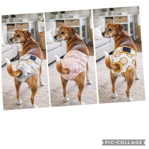 DOG DIAPERS 3 PACK LION RABBIT OWL PRINT SIZE MED FREE POOPY BAG ROLL